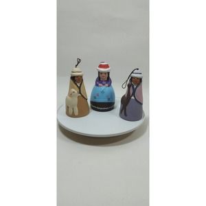 Vintage Peru Incan Bell Figures Handpainted Llama Sheep (4c)